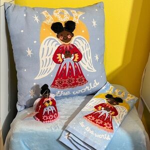 3-Pc Dark-Skinned Angel Christmas Set – Pillow, Kitchen Towel & Ornament–NEW